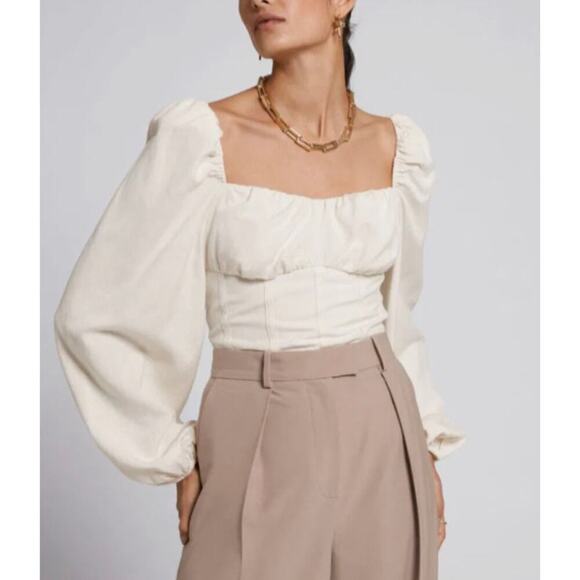 & Other Stories Puff Sleeve Fitted Cropped Top Smocked Back Ivory Milk Maid - Picture 1 of 12